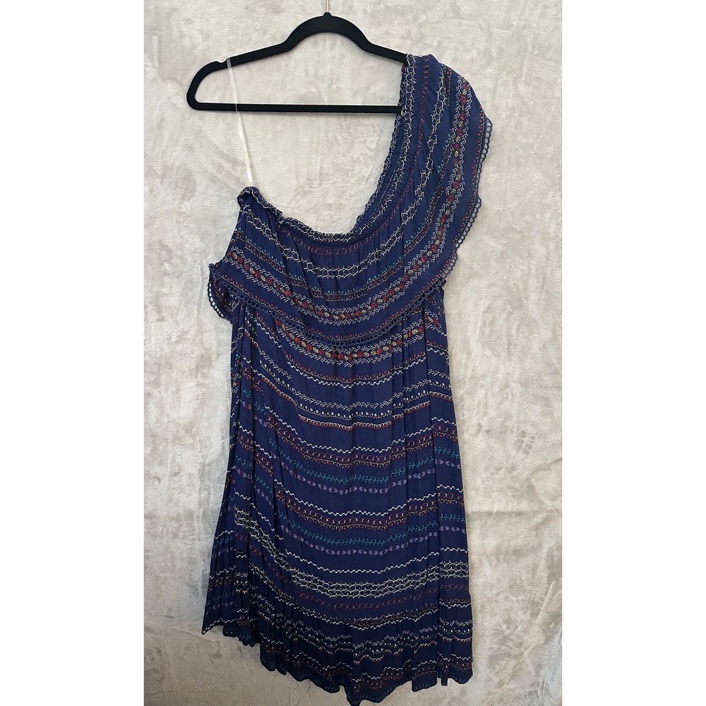 Xhilaration Dress Womens XL One Shoulder Boho Embroidered Ruffle Festival Rayon